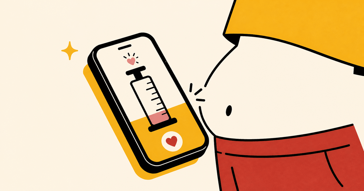 스마트폰으로 가상 주사를 체험하는 마음자로 네오브루탈리즘 일러스트