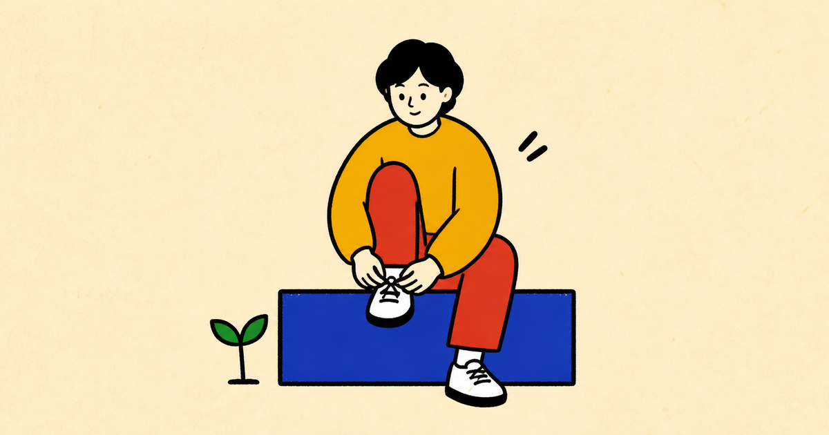 다시 움직일 준비를 하는 쉬었음 청년을 표현한 미니멀 네오브루탈리즘 일러스트